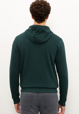 Erkek Koyu Yeşil Kapüşonlu Fermuarlı Sweatshirt - 50225494023