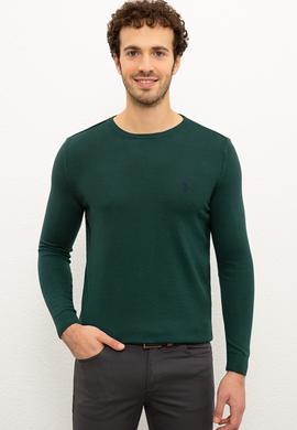 Erkek Koyu Yeşil Bisiklet Yaka Triko Kazak Basic - 50224730008
