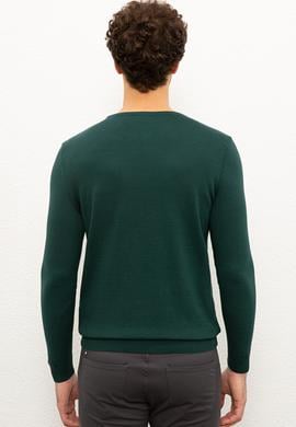 Erkek Koyu Yeşil Bisiklet Yaka Triko Kazak Basic - 50224730008