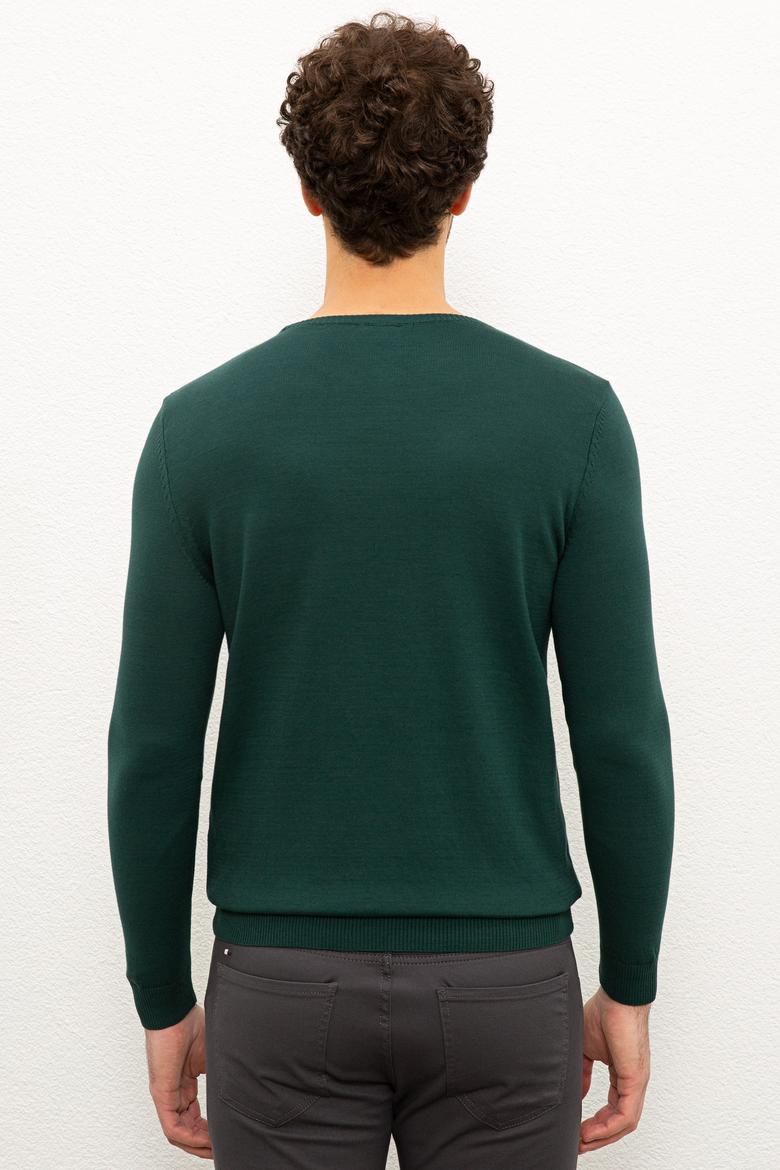 Erkek Koyu Yeşil Bisiklet Yaka Triko Kazak Basic - 50224730008