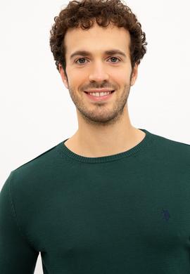 Erkek Koyu Yeşil Bisiklet Yaka Triko Kazak Basic - 50224730008