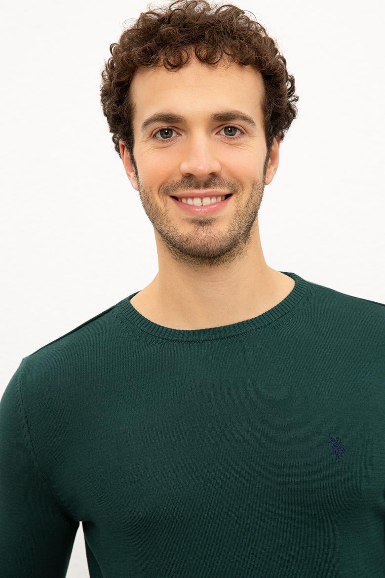 Erkek Koyu Yeşil Bisiklet Yaka Triko Kazak Basic - 50224730008