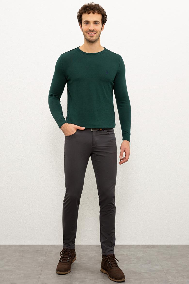 Erkek Koyu Yeşil Bisiklet Yaka Triko Kazak Basic - 50224730008