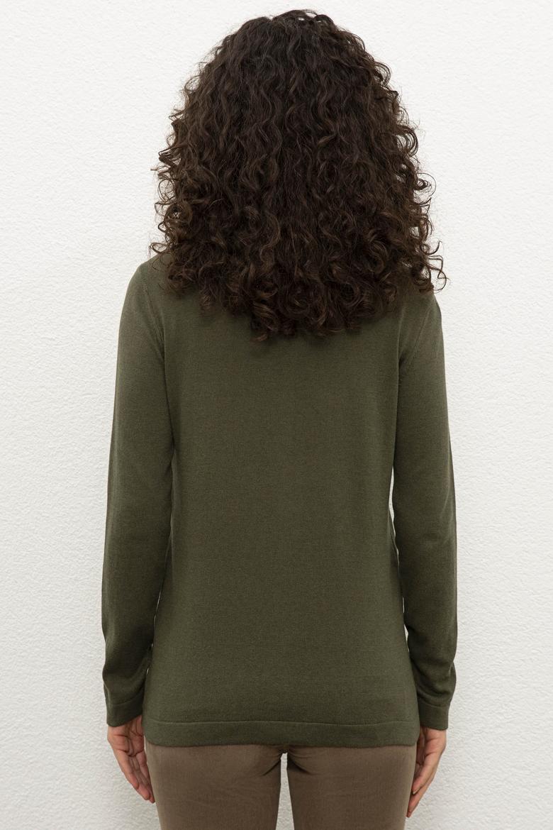 Kadın Haki Melanj Basic Triko Hırka - 50224700079