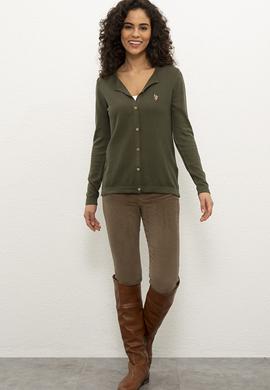 Kadın Haki Melanj Basic Triko Hırka - 50224700079