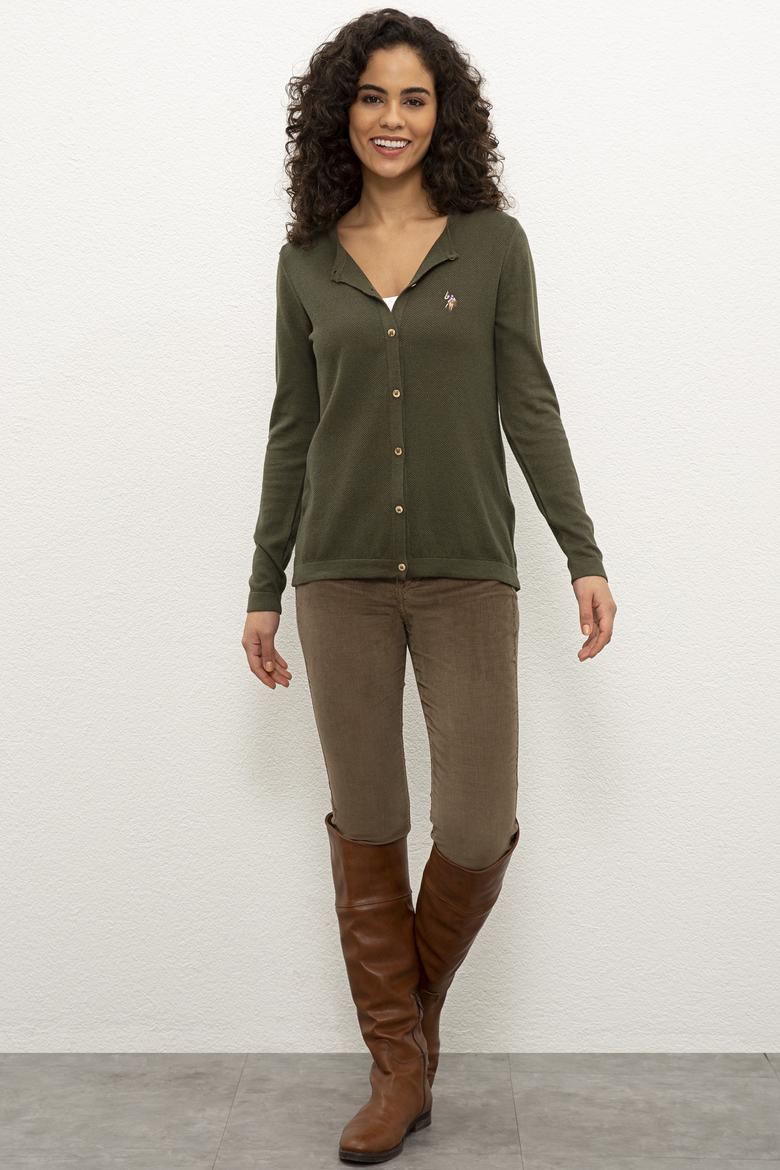 Kadın Haki Melanj Basic Triko Hırka - 50224700079