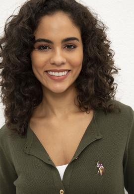 Kadın Haki Melanj Basic Triko Hırka - 50224700079