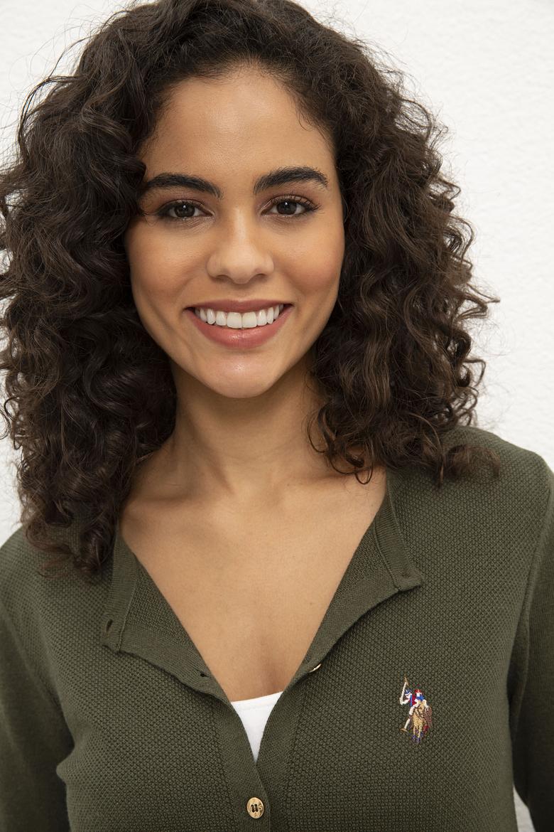 Kadın Haki Melanj Basic Triko Hırka - 50224700079