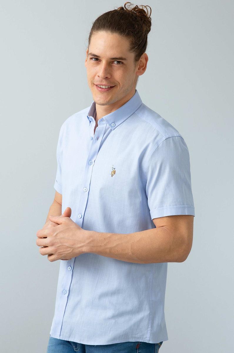 Erkek Mavi Kısa Kollu Gömlek
