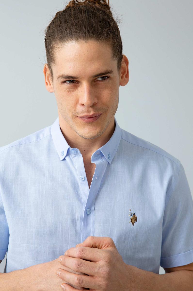 Erkek Mavi Kısa Kollu Gömlek