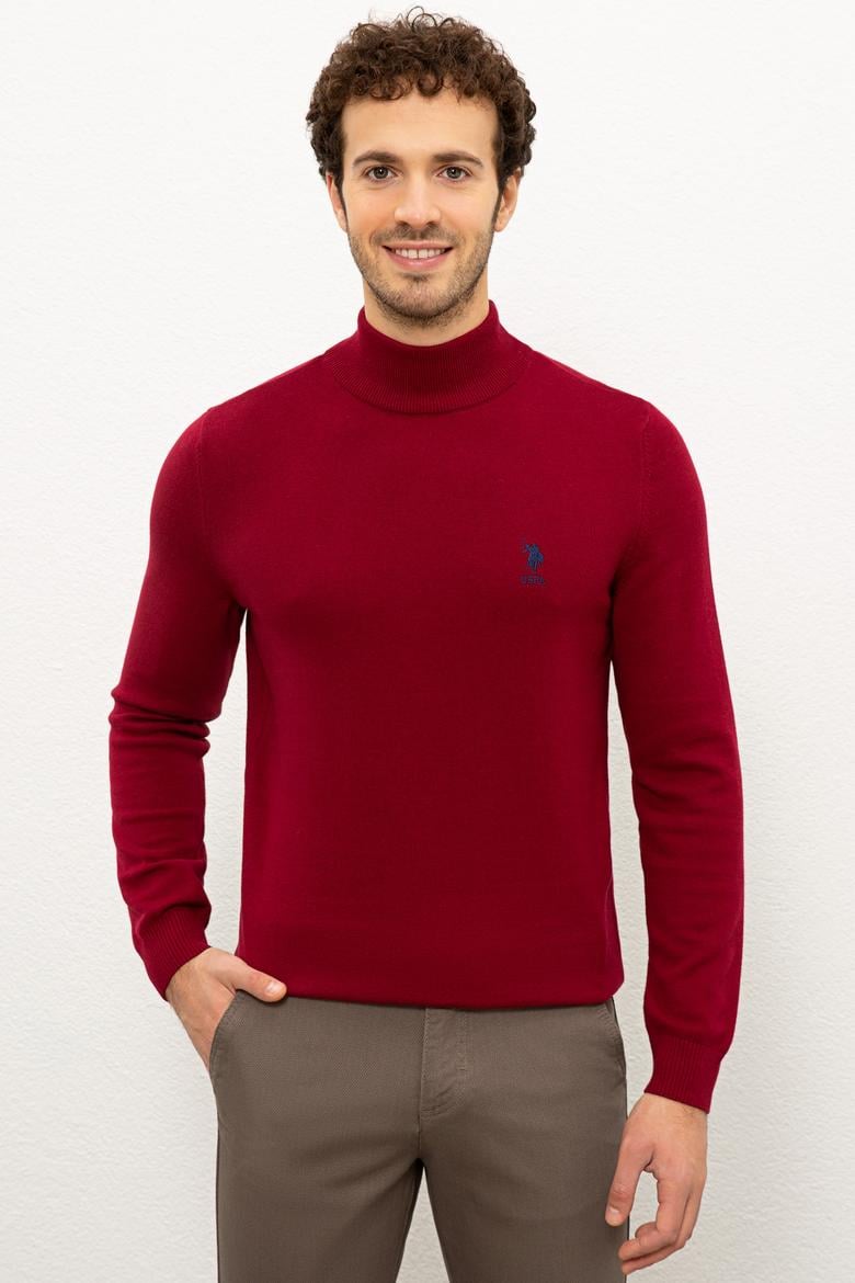 Erkek Bordo Balıkçı Yaka Triko Kazak Basic