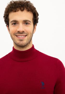 Erkek Bordo Balıkçı Yaka Triko Kazak Basic - 50224889019