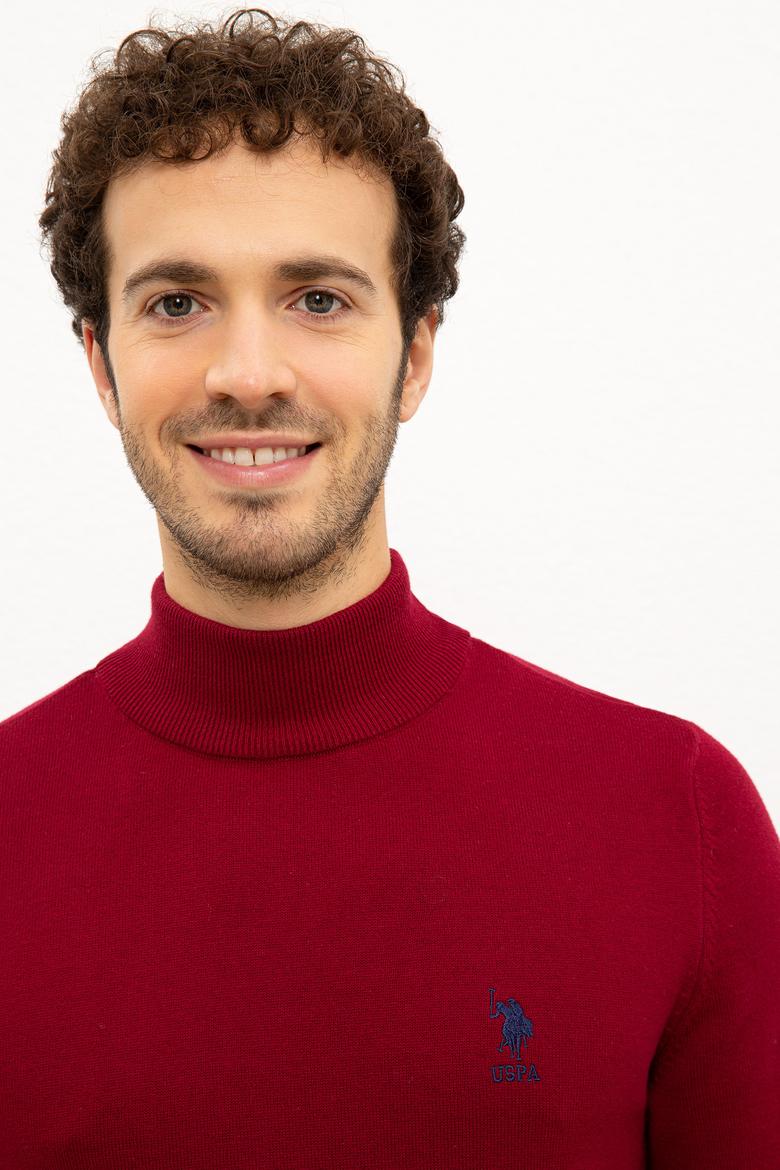 Erkek Bordo Balıkçı Yaka Triko Kazak Basic - 50224889019