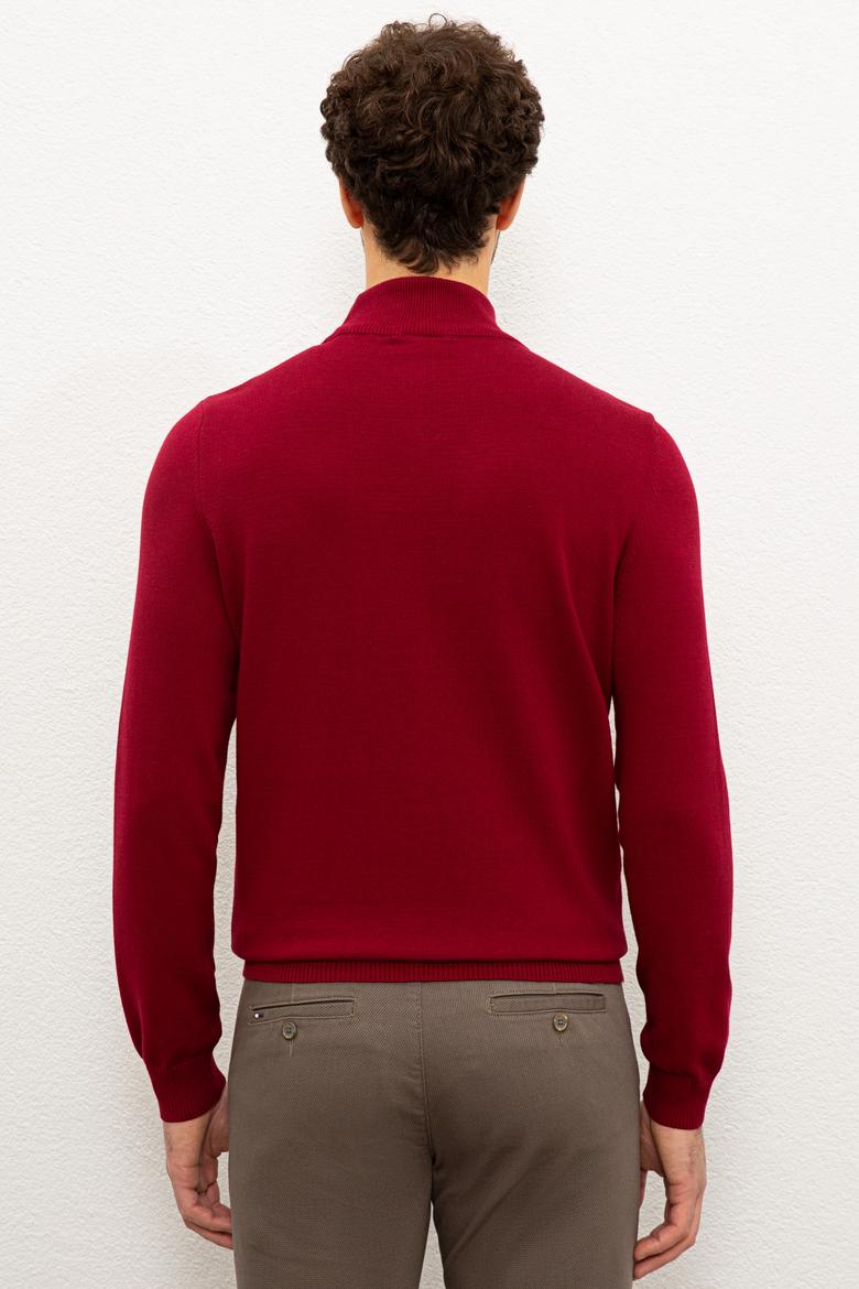 Erkek Bordo Balıkçı Yaka Triko Kazak Basic - 50224889019