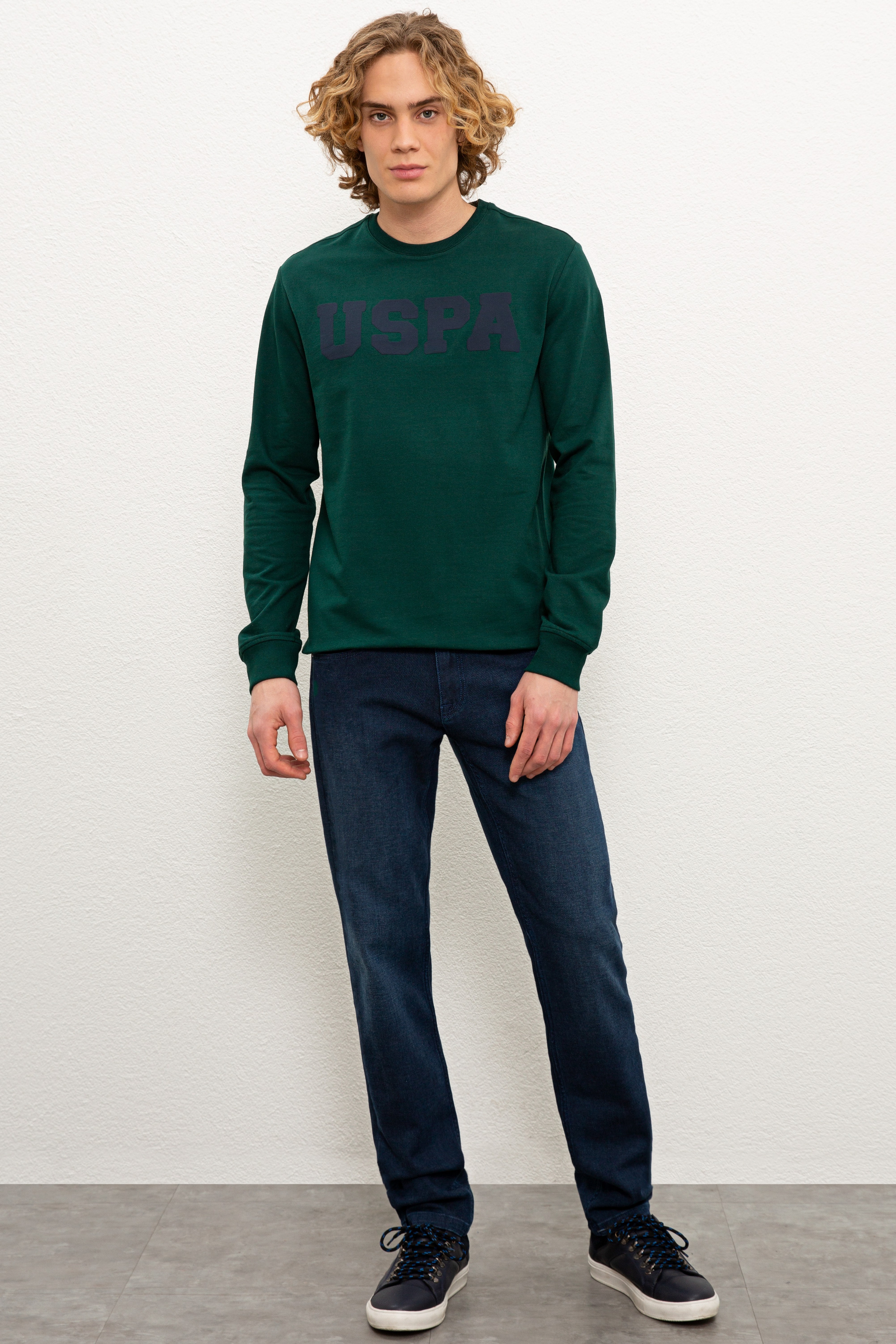Erkek Koyu Yeşil Basic Sweatshirt