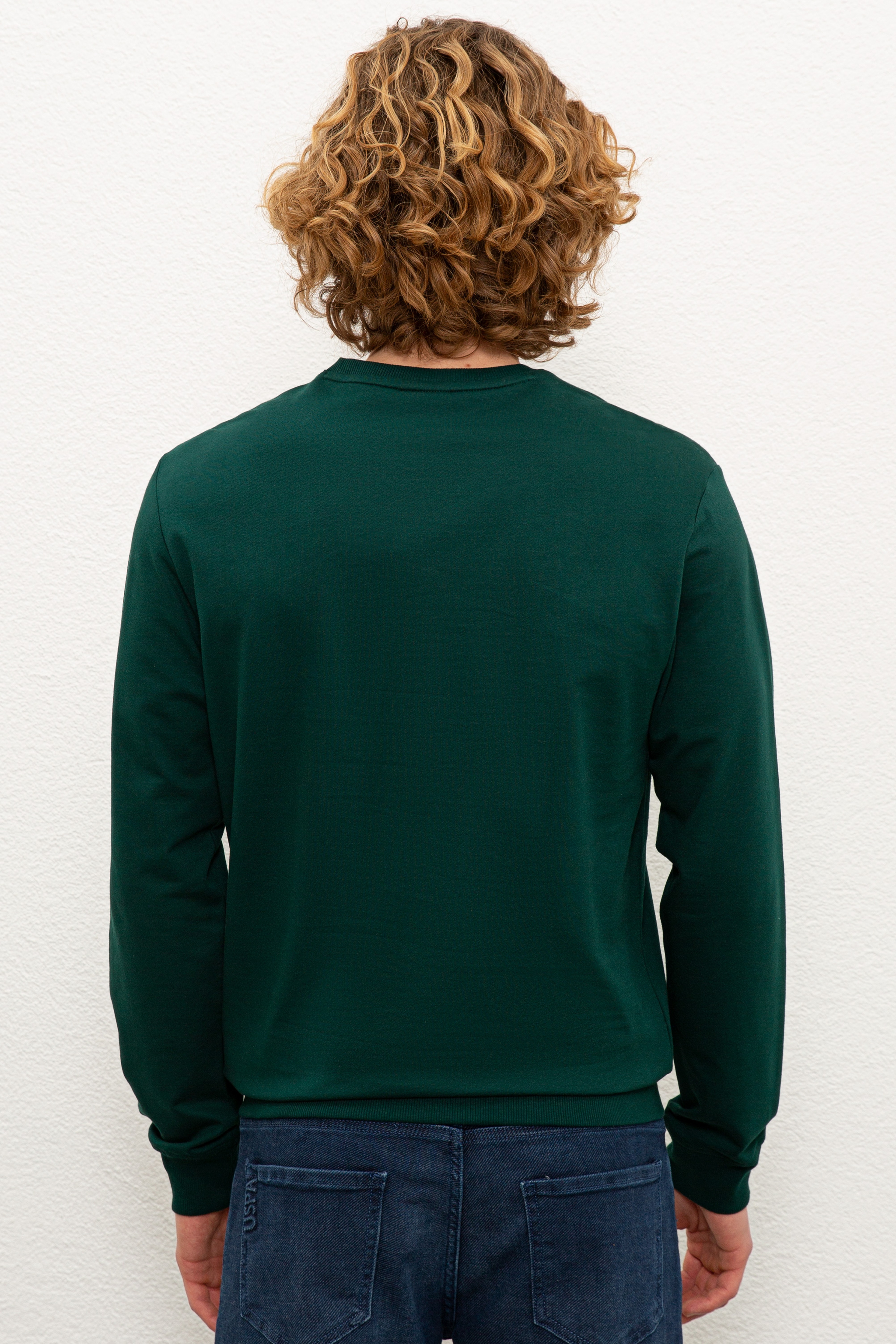Erkek Koyu Yeşil Basic Sweatshirt - Image 3