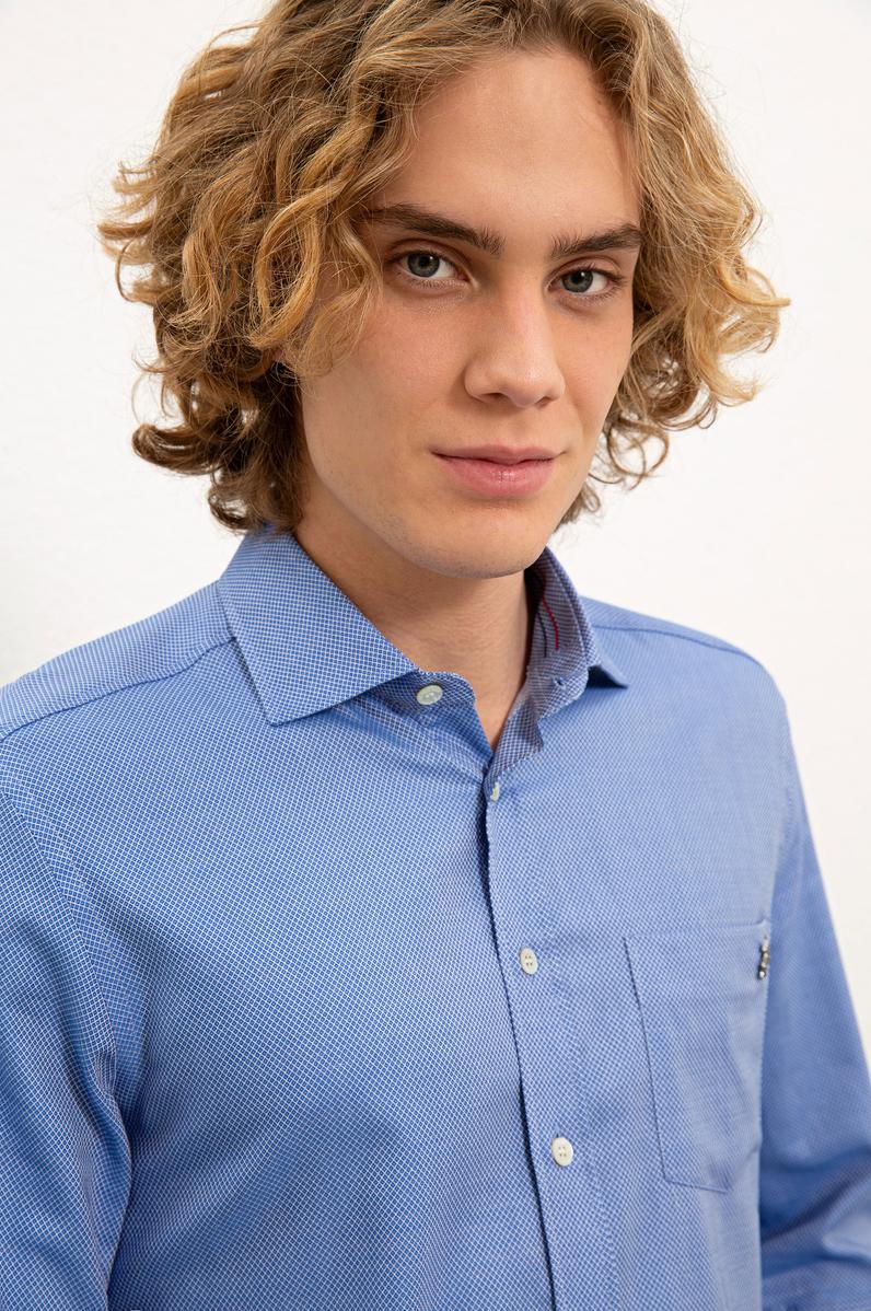 Erkek Saks Uzun Kollu Gömlek