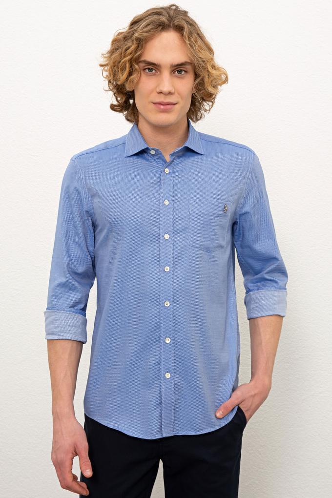 Erkek Saks Uzun Kollu Gömlek