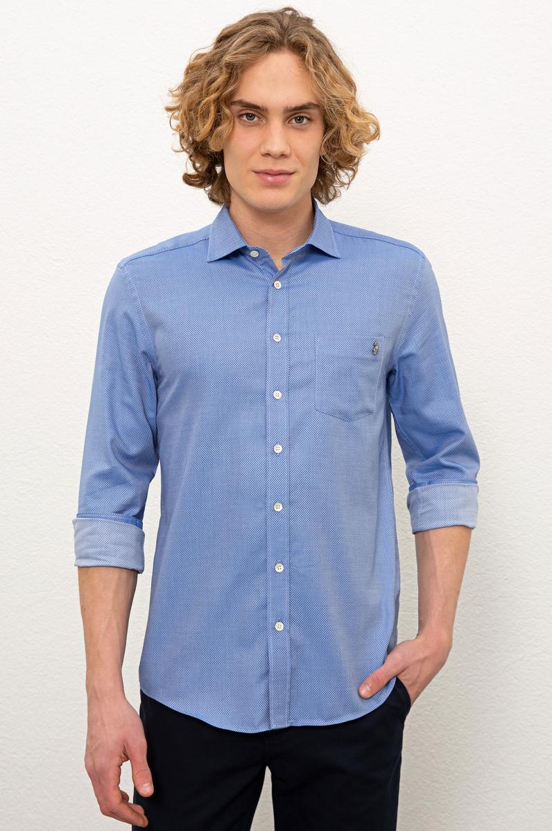 Erkek Saks Uzun Kollu Gömlek