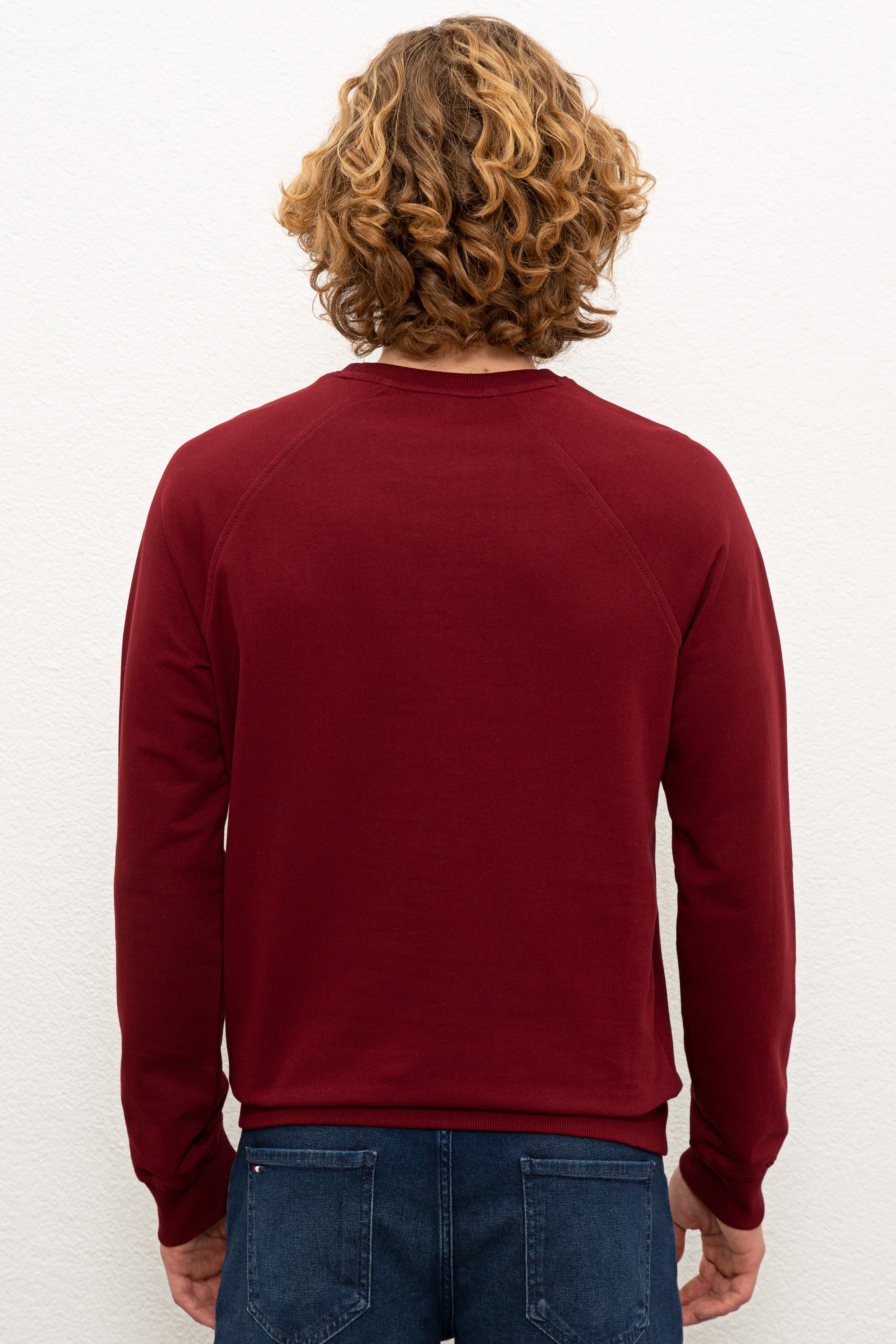 Erkek Bordo Basic Sweatshirt - Image 3