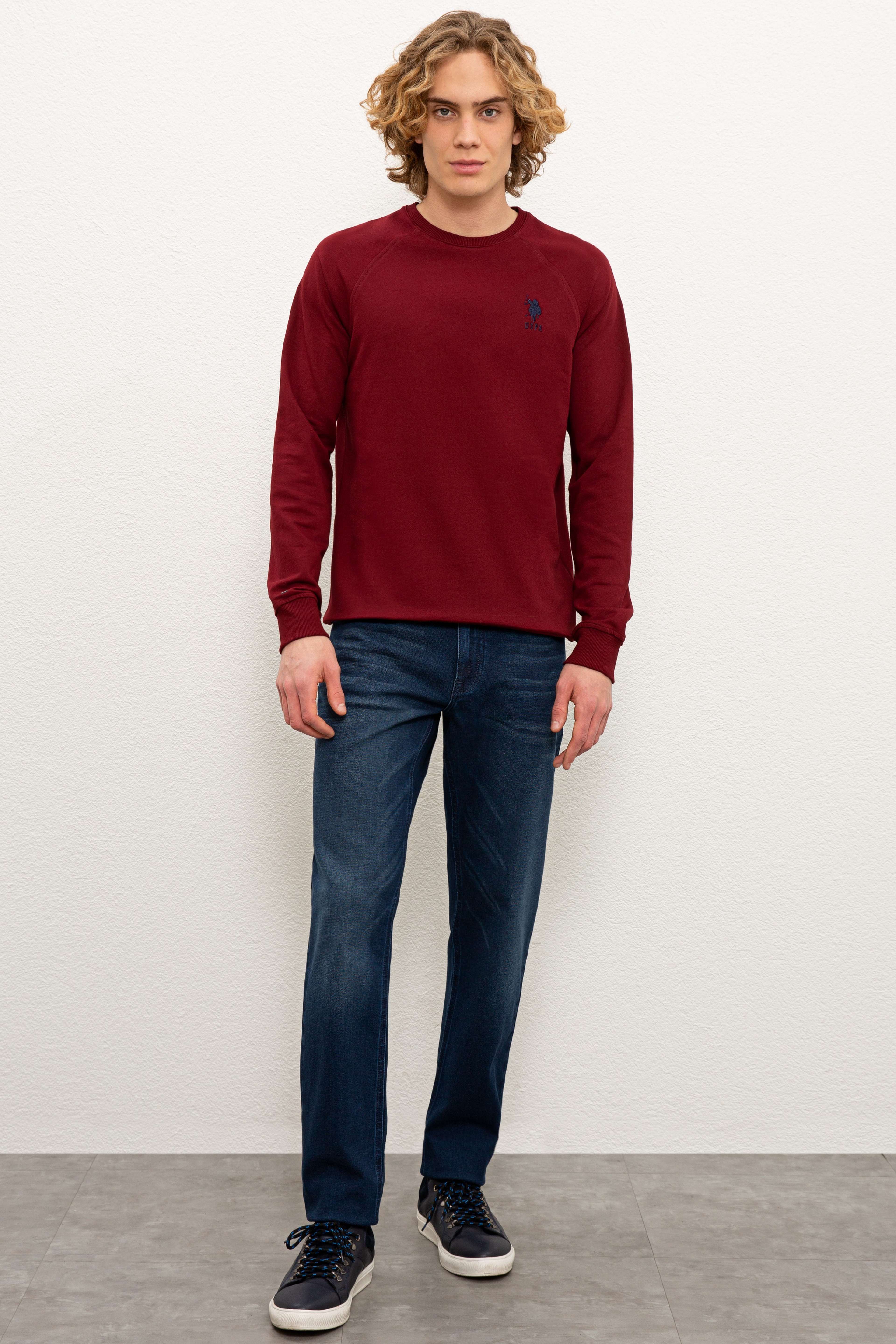 Erkek Bordo Basic Sweatshirt - Image 4