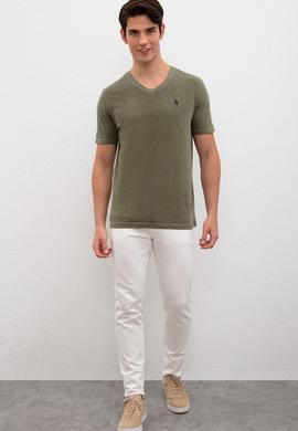Erkek Koyu Haki Basic Tişört - 50220581067