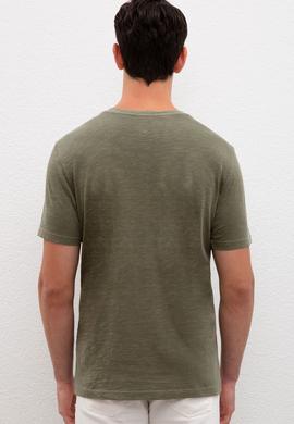 Erkek Koyu Haki Basic Tişört - 50220581067