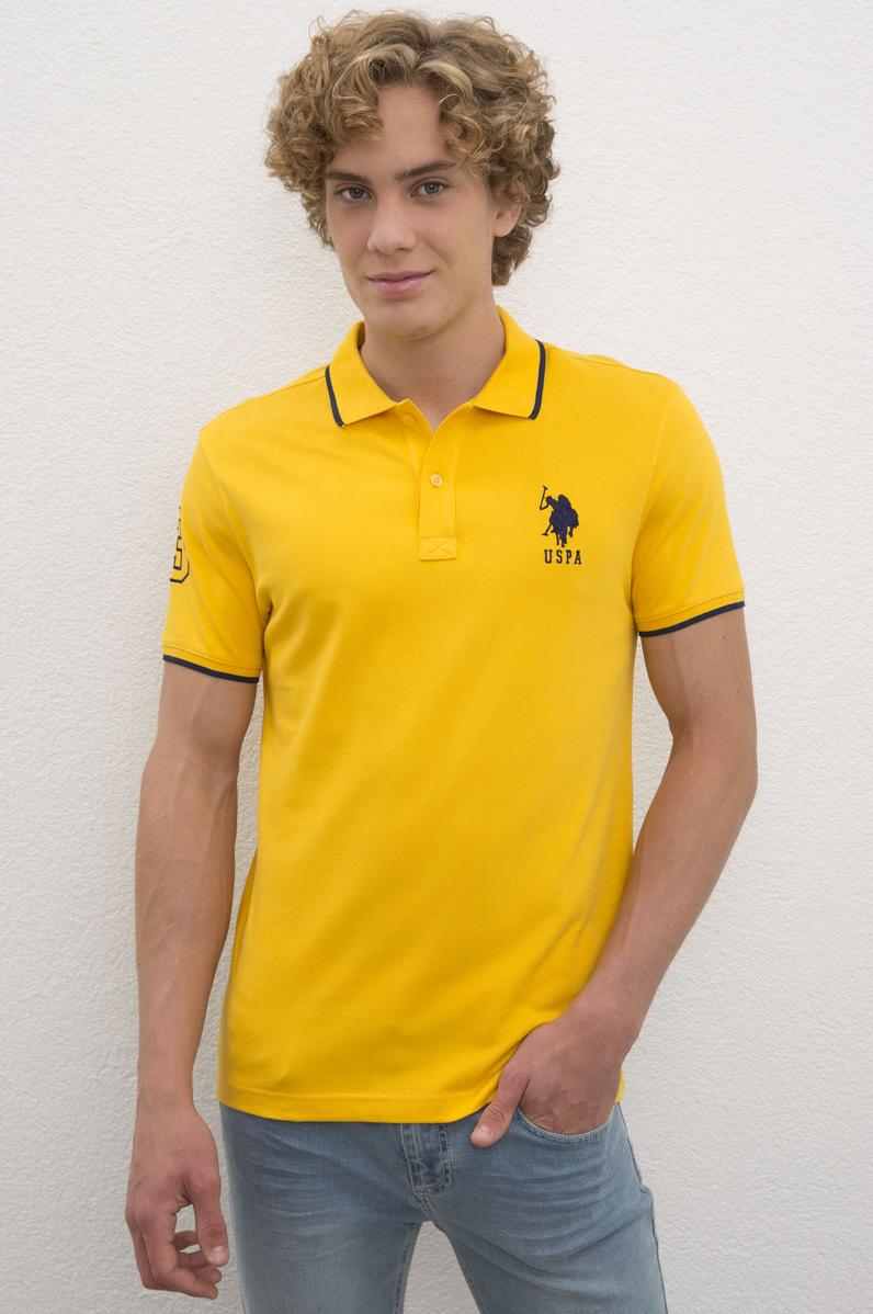 Erkek Koyu Sarı Polo Yaka Basic T-Shirt