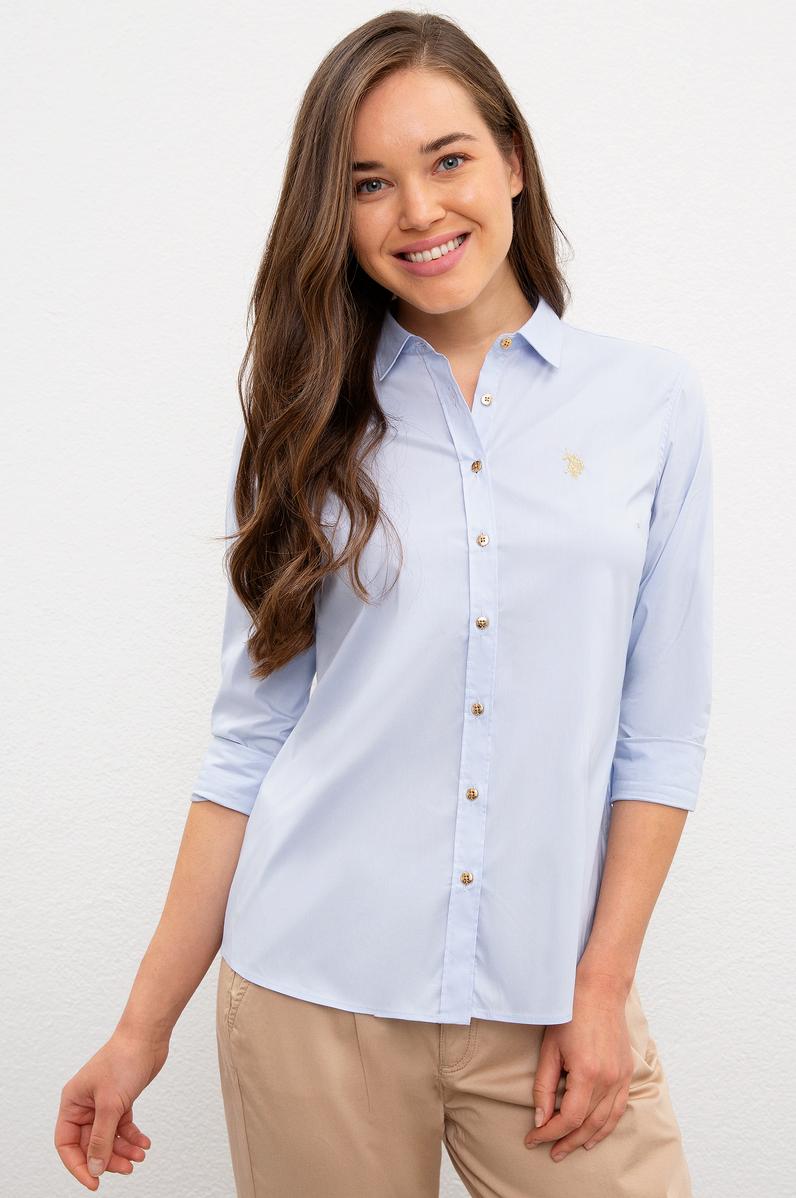 Kadın Açık Mavi Uzun Kollu Basic Gömlek