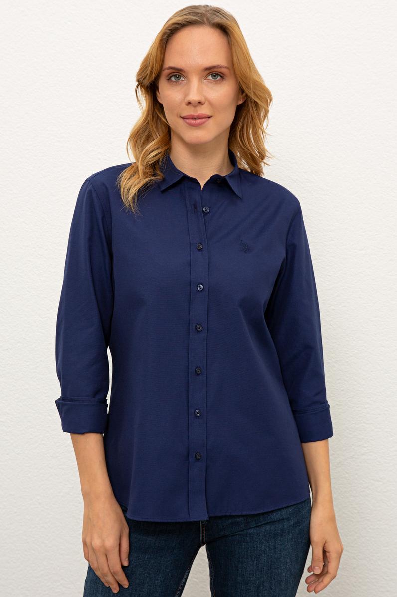 Kadın Lacivert Gömlek Uzunkol Basic