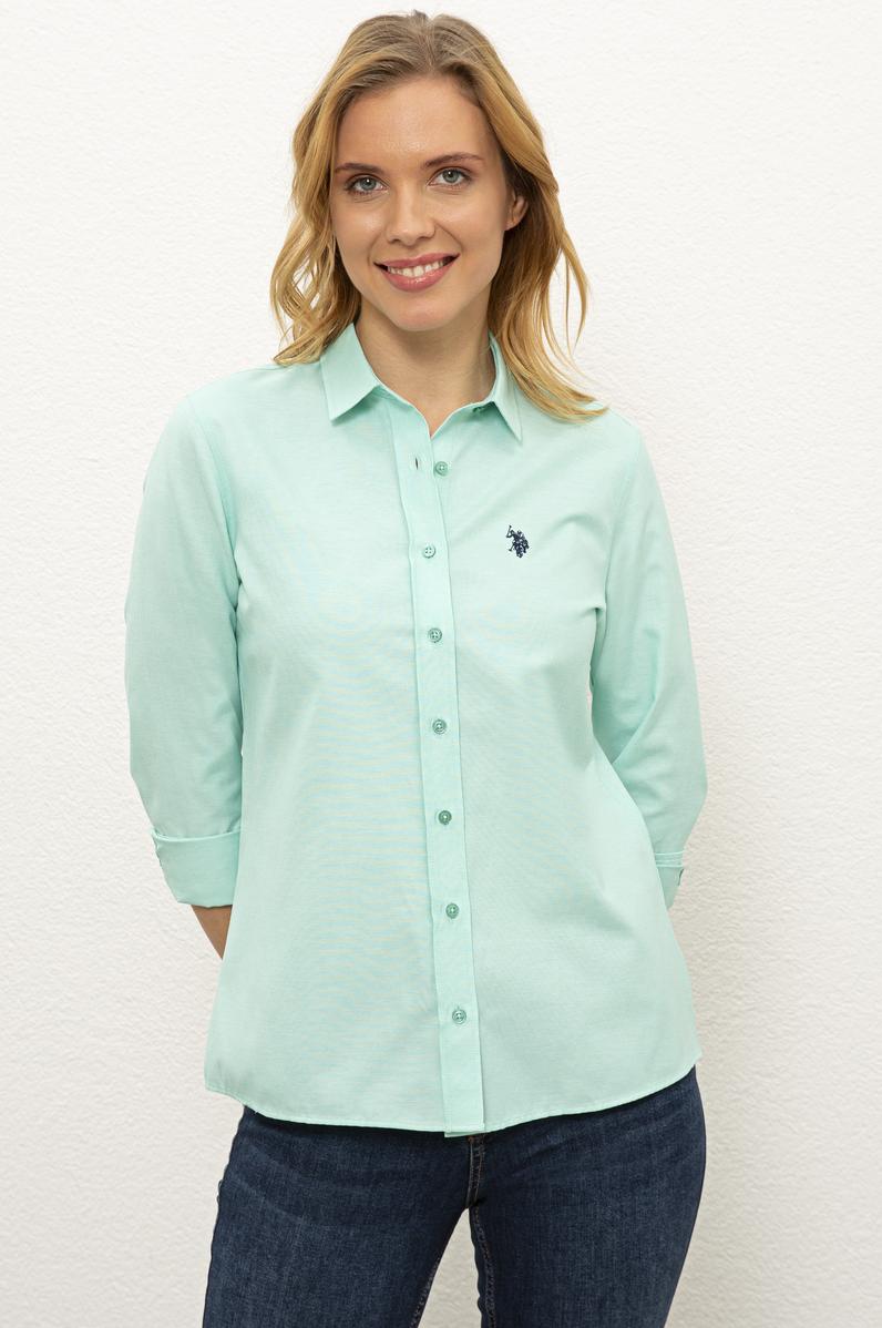 Kadın Yeşil Gömlek Uzunkol Basic