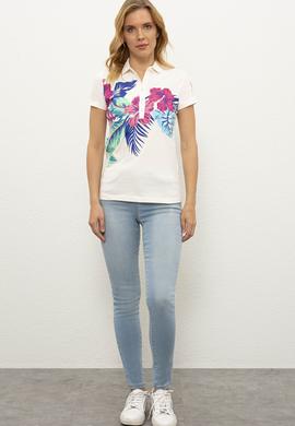 Kadın Beyaz Polo Yaka T-Shirt - 50225632014