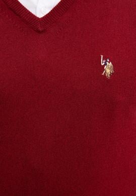 Erkek Bordo V Yaka Basic Triko Kazak - 50207651035