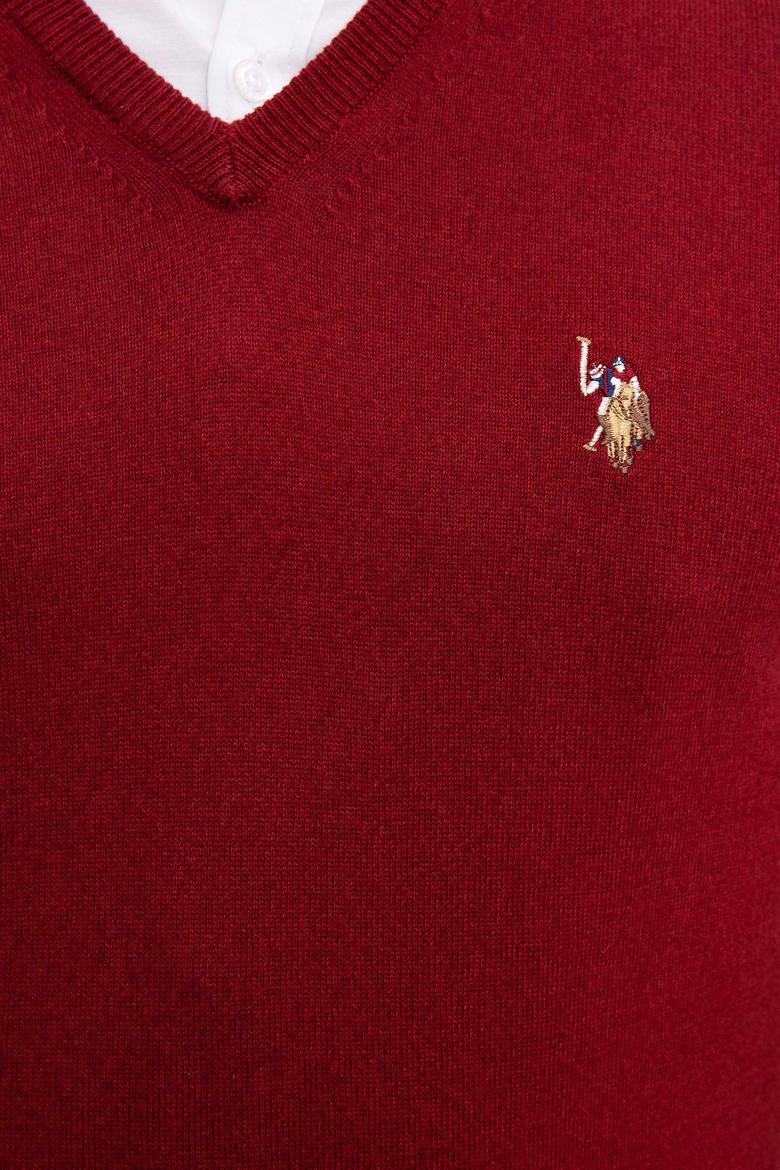 Erkek Bordo V Yaka Basic Triko Kazak - 50207651035