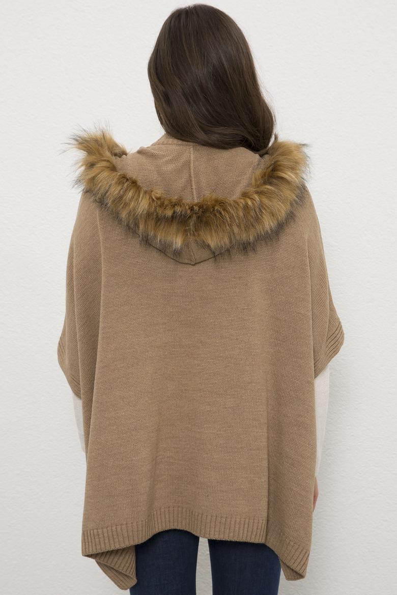 Kadın Kahverengi Triko Panço - 50207418012