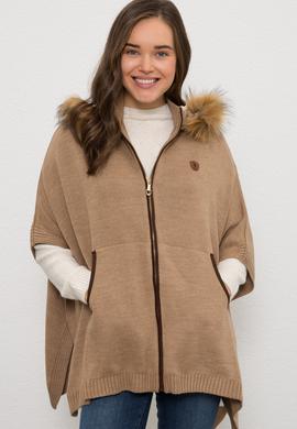 Kadın Kahverengi Triko Panço - 50207418012