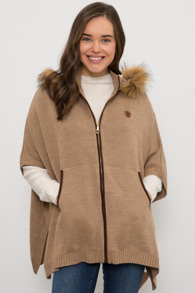 Kadın Kahverengi Triko Panço