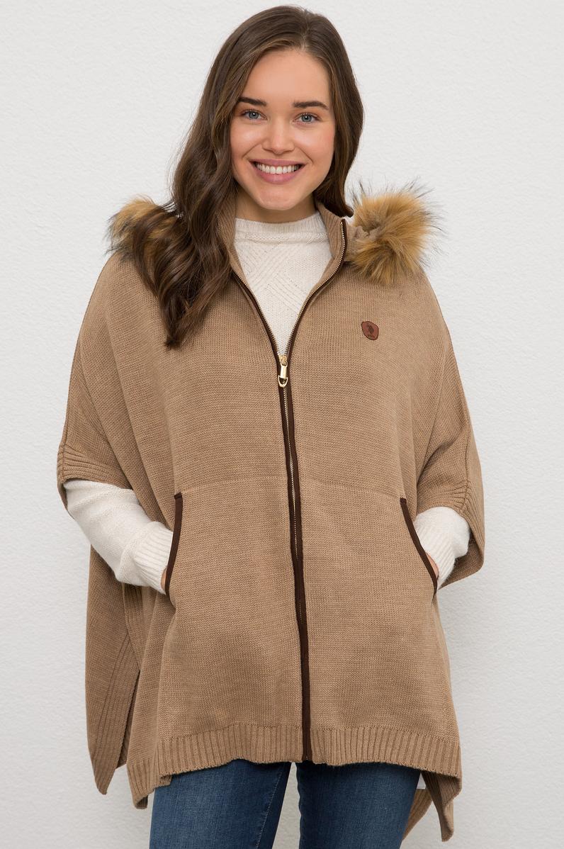 Kadın Kahverengi Triko Panço