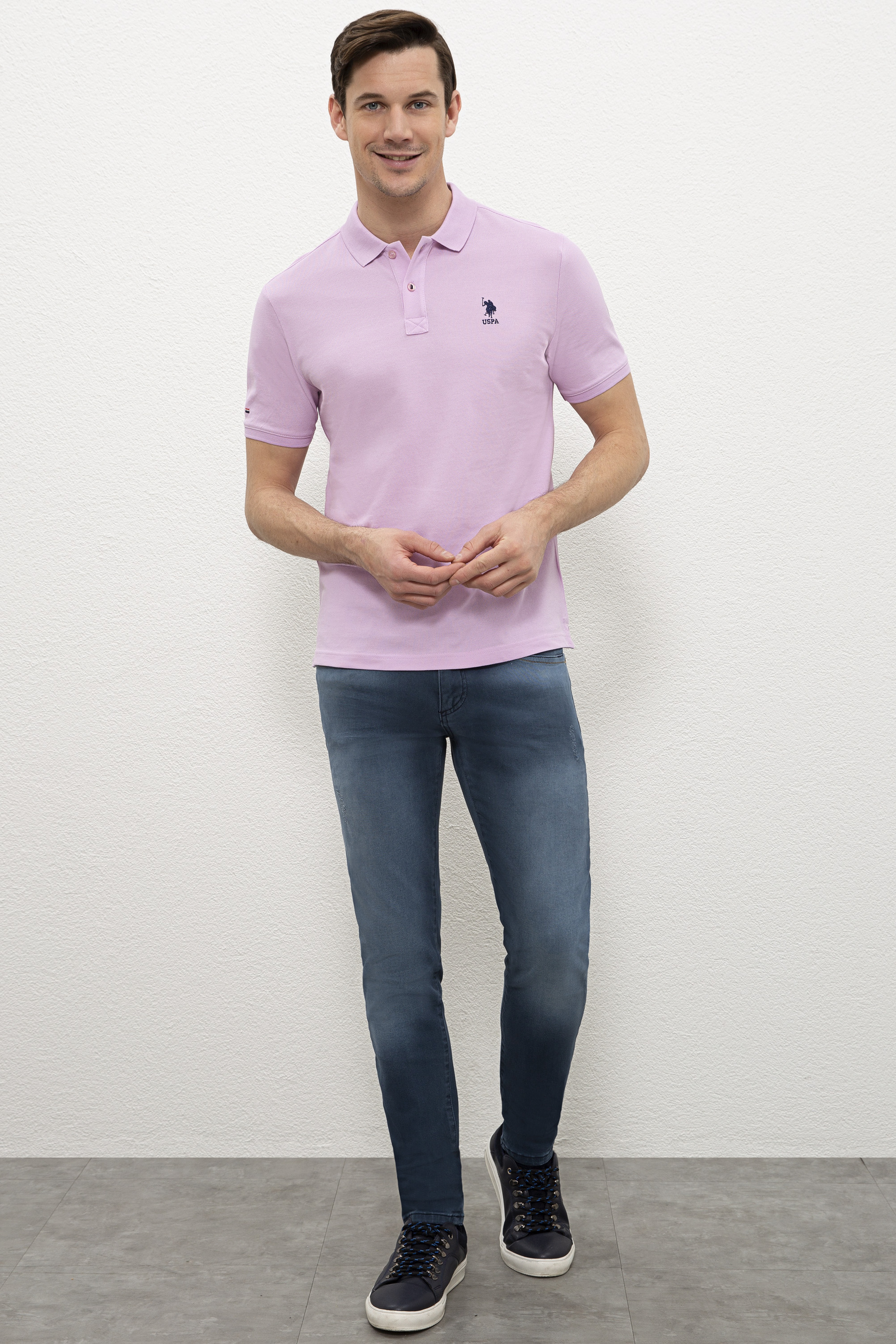 Erkek Lila Polo Yaka T-Shirt Basic - Image 4