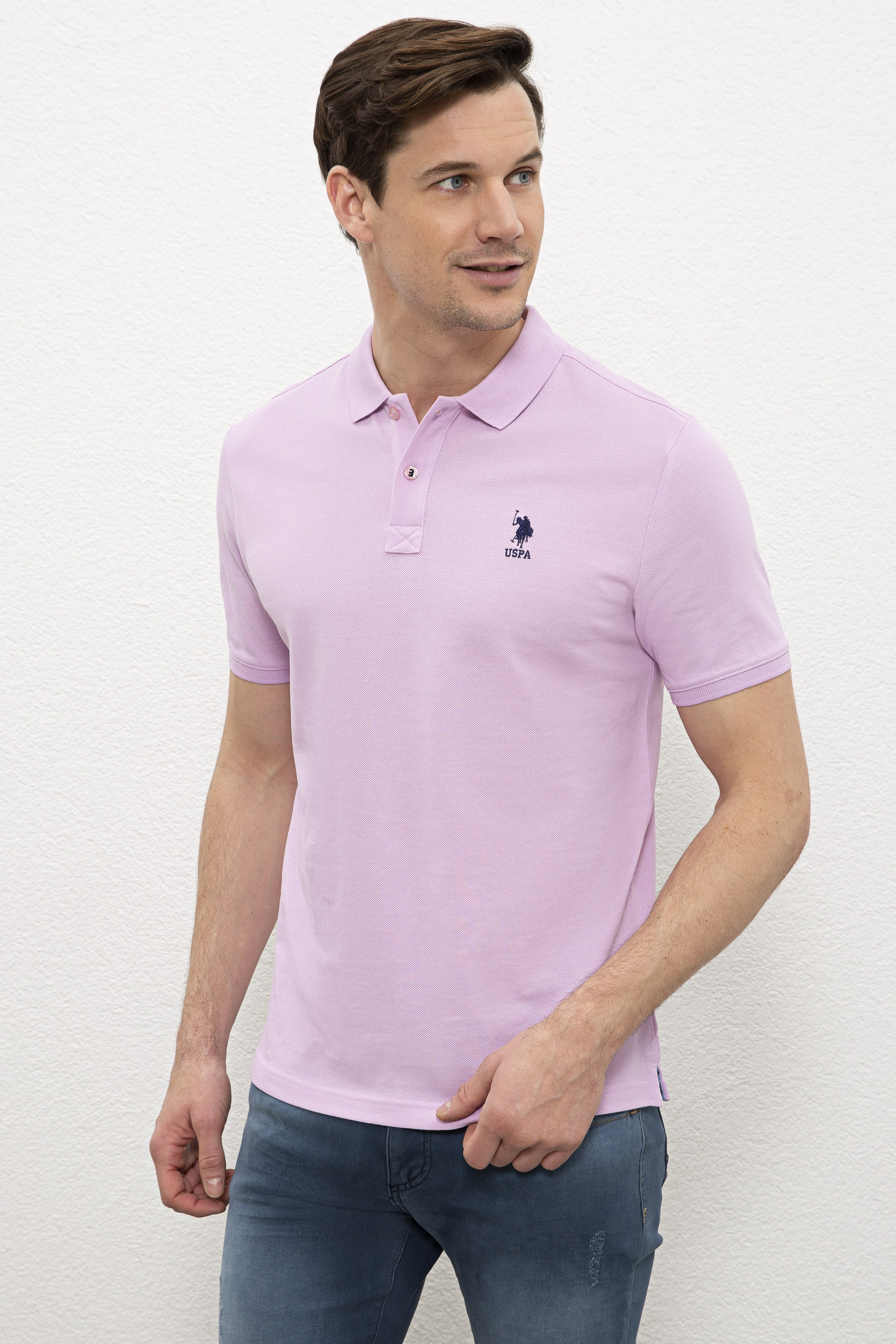 Erkek Lila Polo Yaka T-Shirt Basic - Image 1