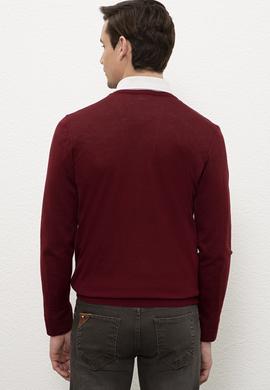 Erkek Bordo V-Yaka Triko Kazak Basic - 50206751062
