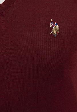 Erkek Bordo V-Yaka Triko Kazak Basic - 50206751062