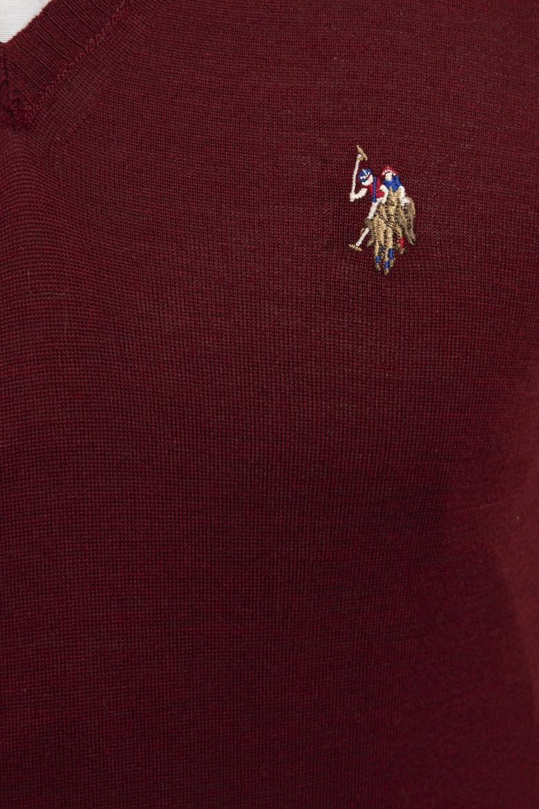 Erkek Bordo V-Yaka Triko Kazak Basic - 50206751062