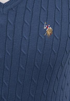 Erkek İndigo V-Yaka Triko Kazak Basic - 50206753005