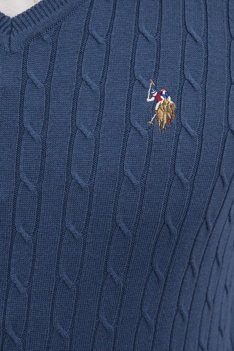 Erkek İndigo V-Yaka Triko Kazak Basic - 50206753005