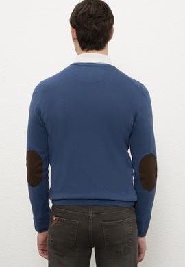 Erkek İndigo V-Yaka Triko Kazak Basic - 50206753005