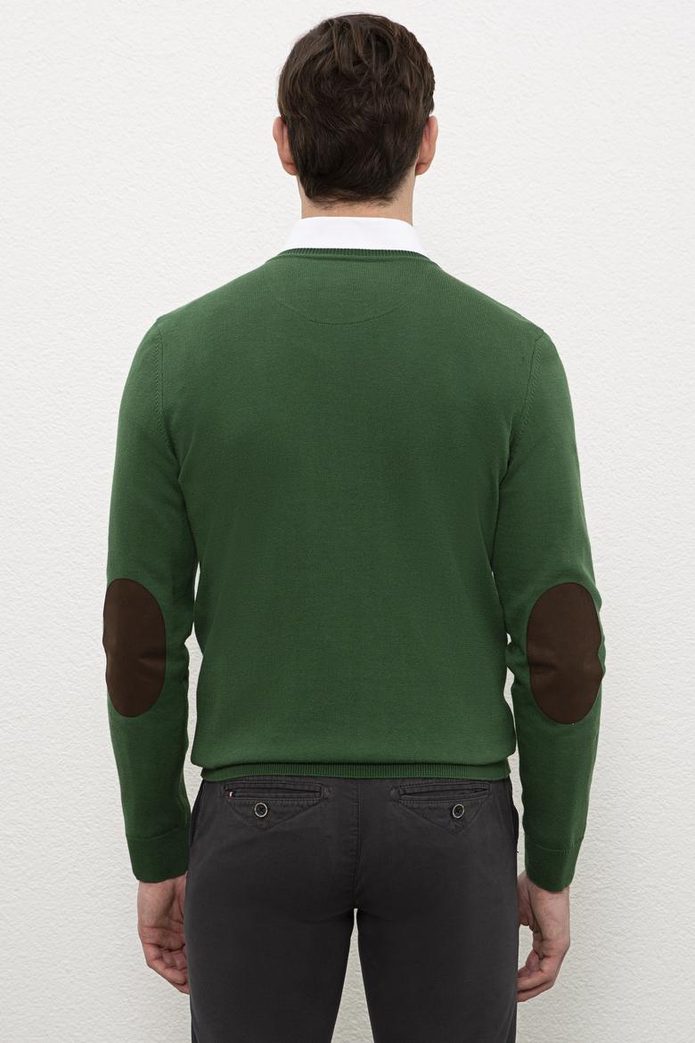 Erkek Yeşil V-Yaka Triko Kazak Basic - 50206753088