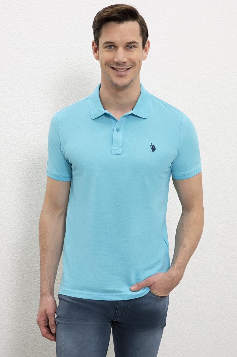 Erkek Turkuaz Polo Yaka Basic T-Shirt