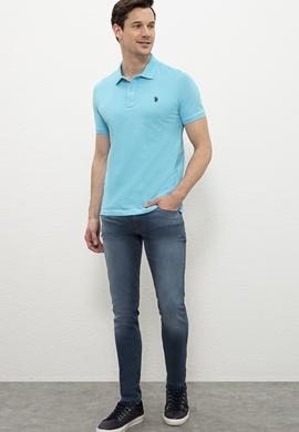 Erkek Turkuaz Polo Yaka Basic T-Shirt - 50217612373