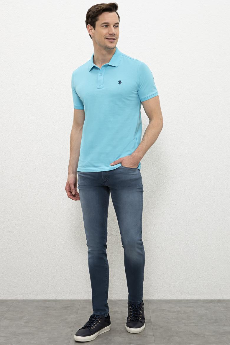 Erkek Turkuaz Polo Yaka Basic T-Shirt - 50217612373